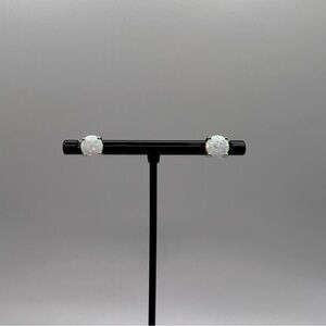 Round Lab Opal Sterling Silver Stud Earrings